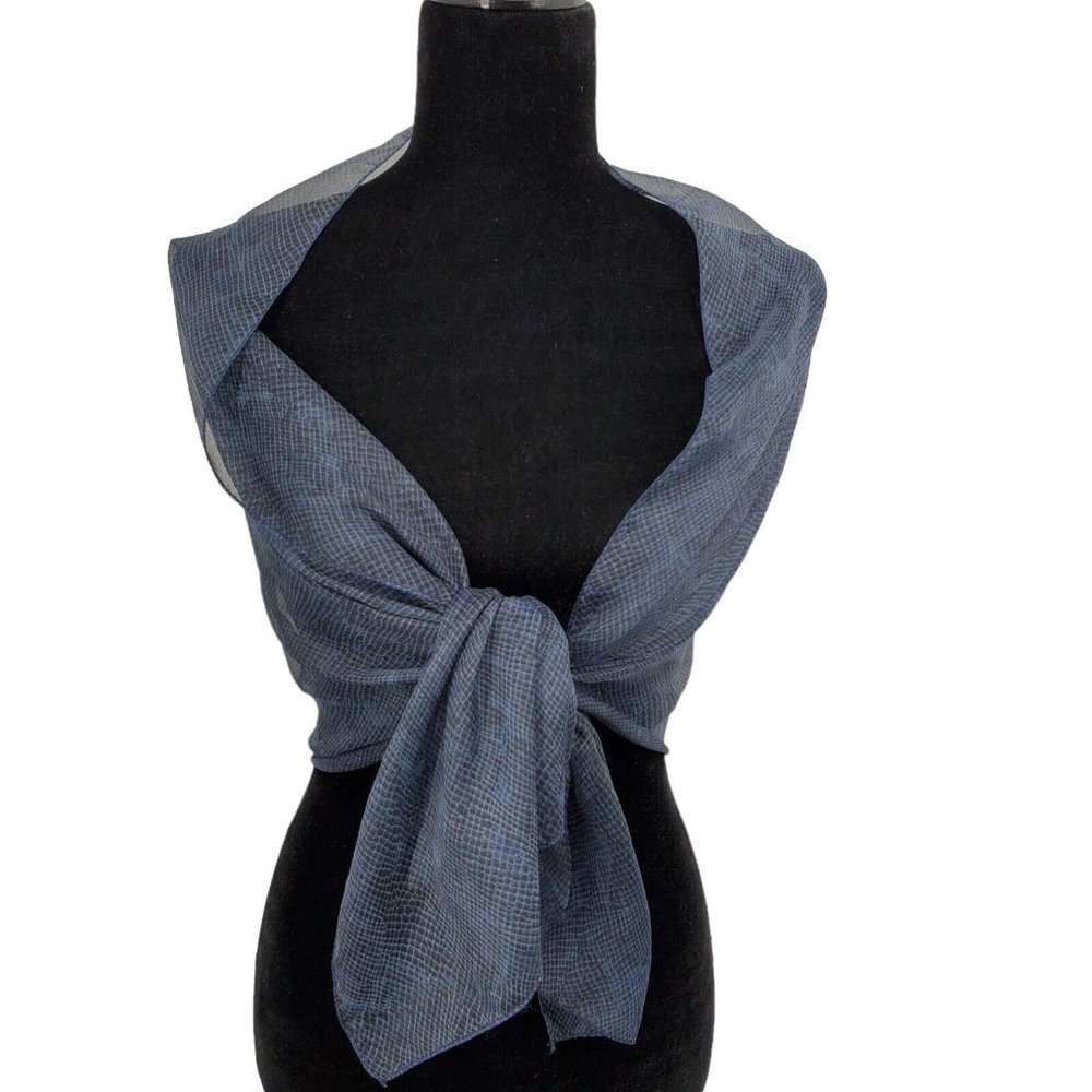 Chiffon Scarf Wrap Navy Blue Snakeskin Modern Print 17x54" Long Rectangle
